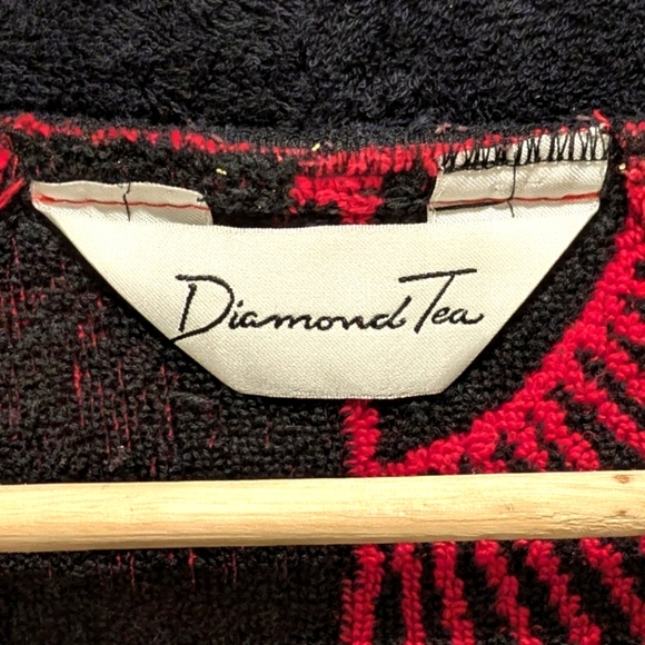 EUC Vintage Diamond Tea L Red and Black Fan Print Bath Robe - SEE SIZE NOTES - Picture 6 of 7